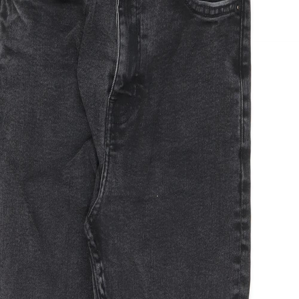 Zara Womens Black Cotton Straight Jeans Size 10 L24 in Regular Zip - Acid Wash Distressing