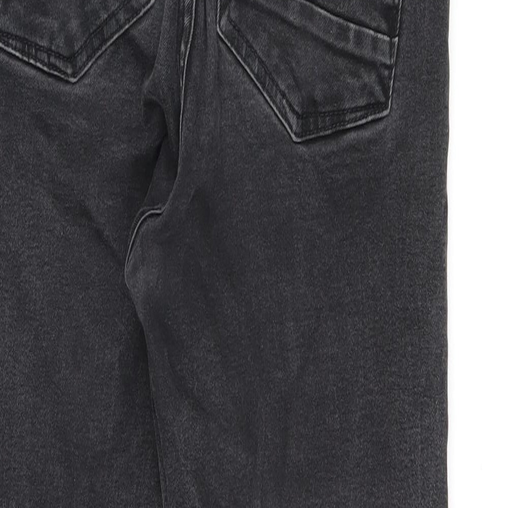 Zara Womens Black Cotton Straight Jeans Size 10 L24 in Regular Zip - Acid Wash Distressing