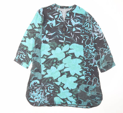 Miss image Womens Blue Geometric Cotton A-Line Size L V-Neck Pullover