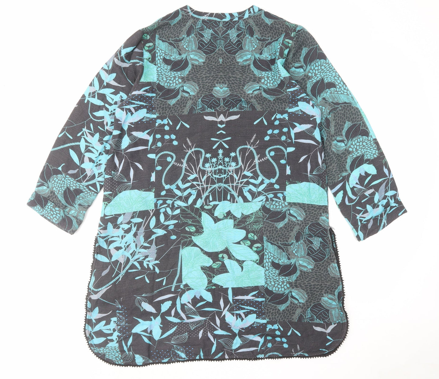 Miss image Womens Blue Geometric Cotton A-Line Size L V-Neck Pullover