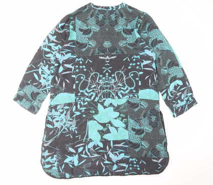 Miss image Womens Blue Geometric Cotton A-Line Size L V-Neck Pullover