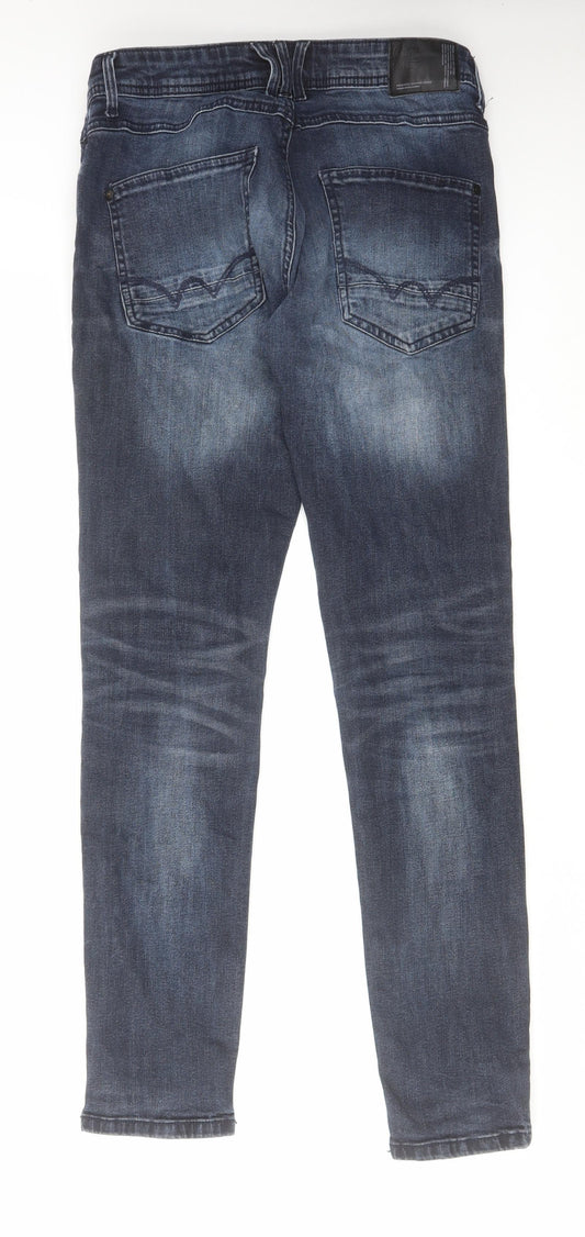 Duck & Cover Mens Blue Cotton Straight Jeans Size 32 in L31 in Slim Zip