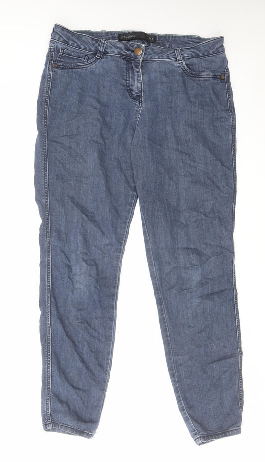 NEXT Womens Black Cotton Tapered Jeans Size 14 L29 in Regular Zip