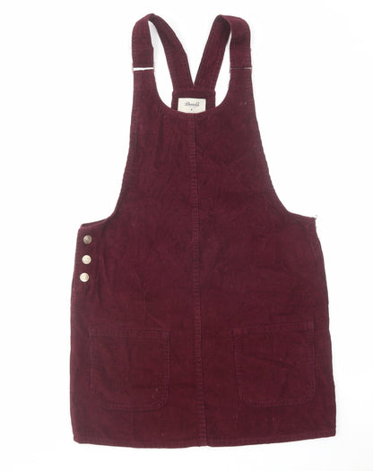 Denim & Co. Womens Red Cotton Pinafore/Dungaree Dress Size 10 Scoop Neck Button