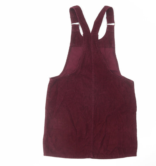 Denim & Co. Womens Red Cotton Pinafore/Dungaree Dress Size 10 Scoop Neck Button