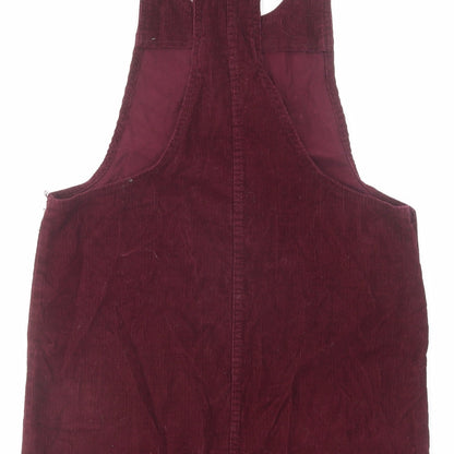 Denim & Co. Womens Red Cotton Pinafore/Dungaree Dress Size 10 Scoop Neck Button