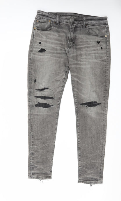 American Eagle Outfitters Mens Grey Cotton Straight Jeans Size 32 in L30 in Regular Zip
