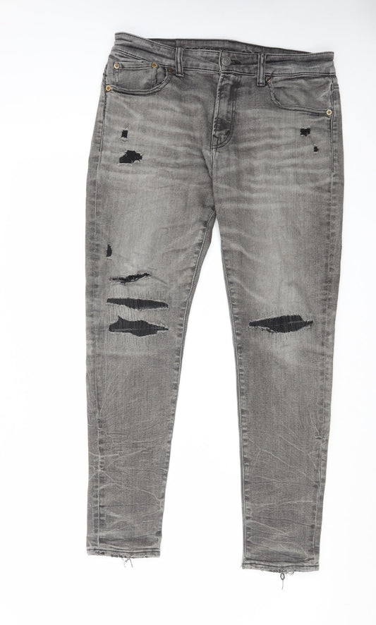 American Eagle Outfitters Mens Grey Cotton Straight Jeans Size 32 in L30 in Regular Zip