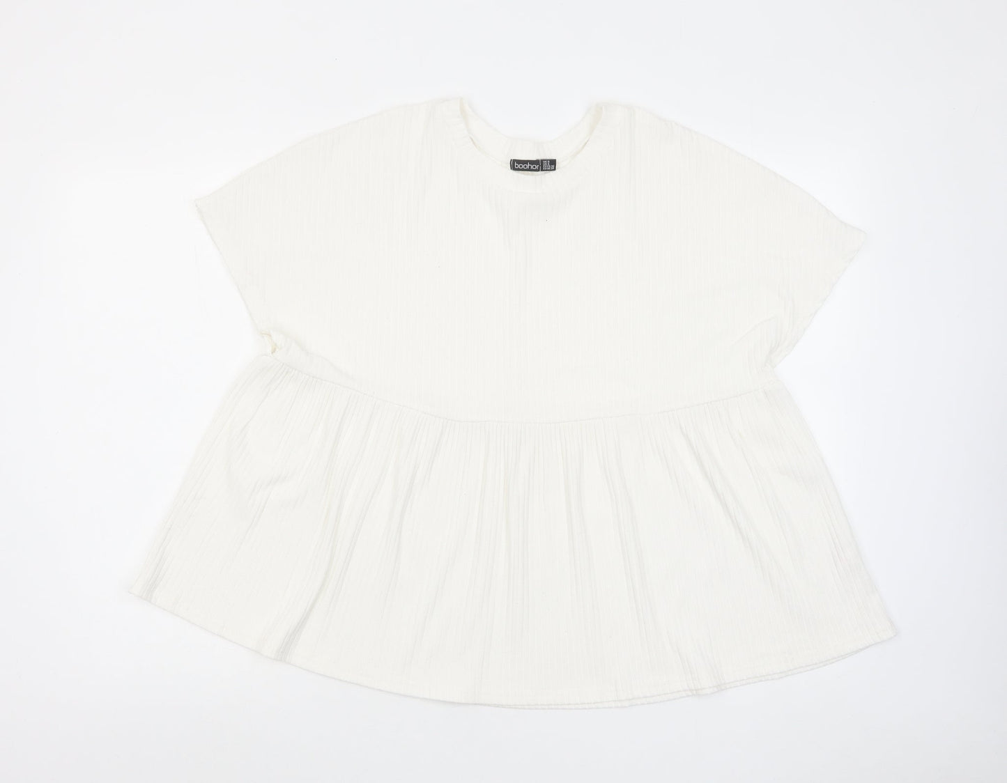 Boohoo Womens White Polyester Basic T-Shirt Size 8 Round Neck