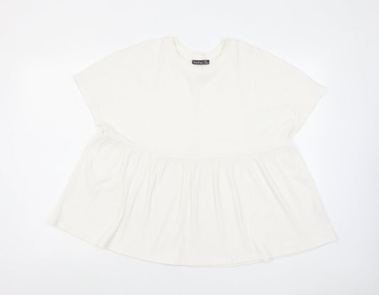 Boohoo Womens White Polyester Basic T-Shirt Size 8 Round Neck