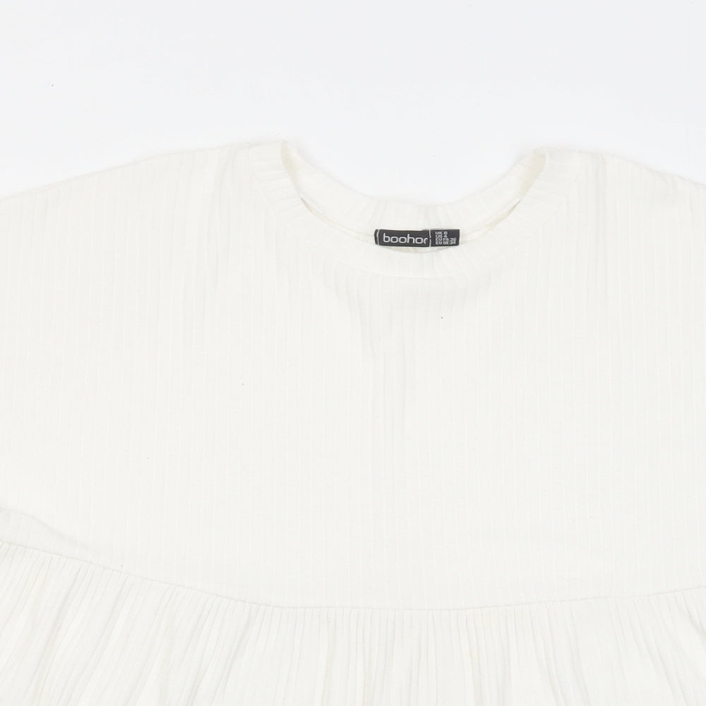 Boohoo Womens White Polyester Basic T-Shirt Size 8 Round Neck