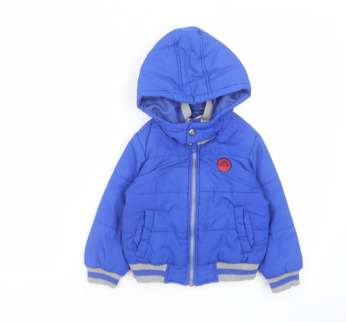 Additional front view of Blue Zoo boys’ blue basic coat coat, size 3-4, years zip