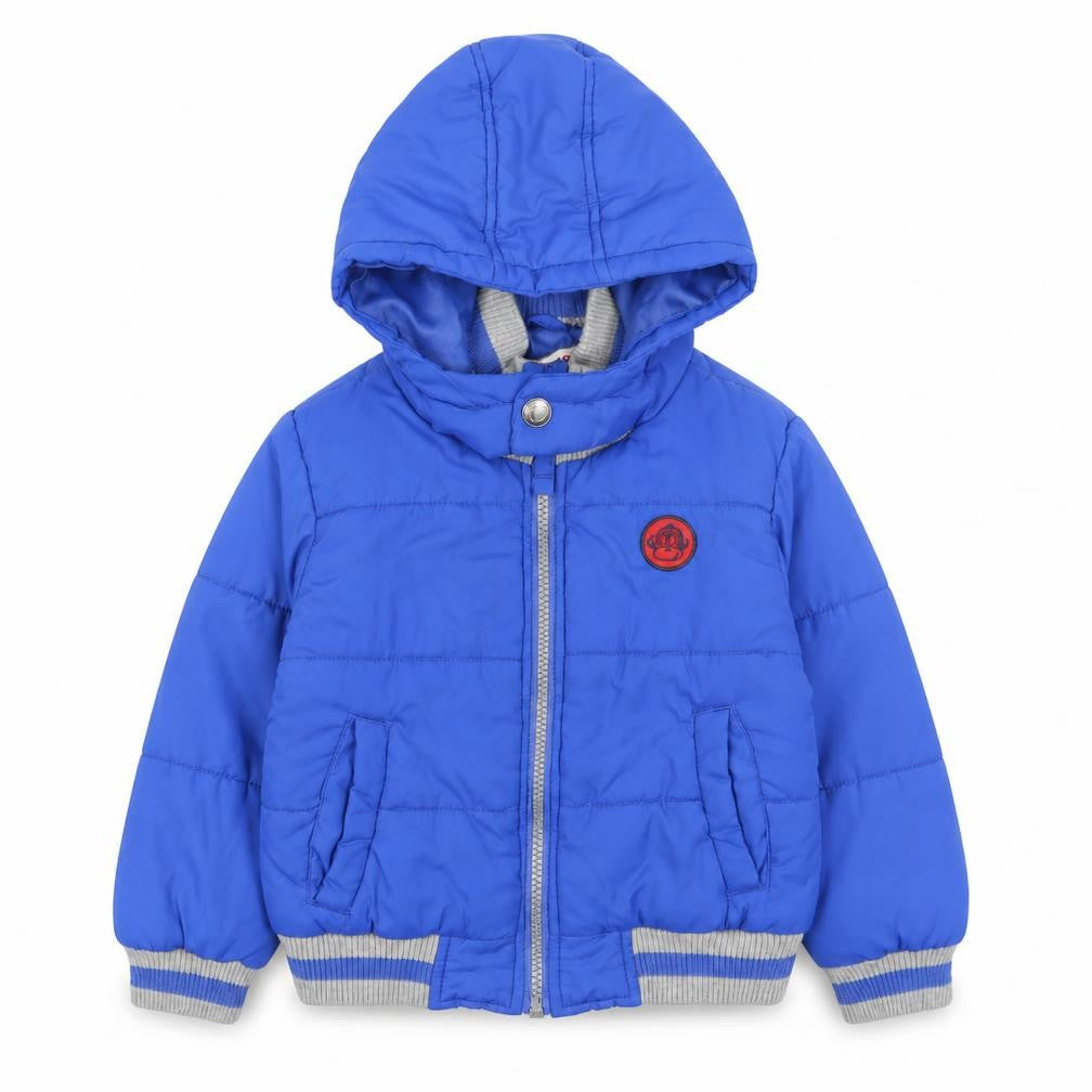 Front view of Blue Zoo boys’ blue basic coat coat, size 3-4, years zip
