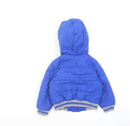 Back view of Blue Zoo boys’ blue basic coat coat, size 3-4, years zip