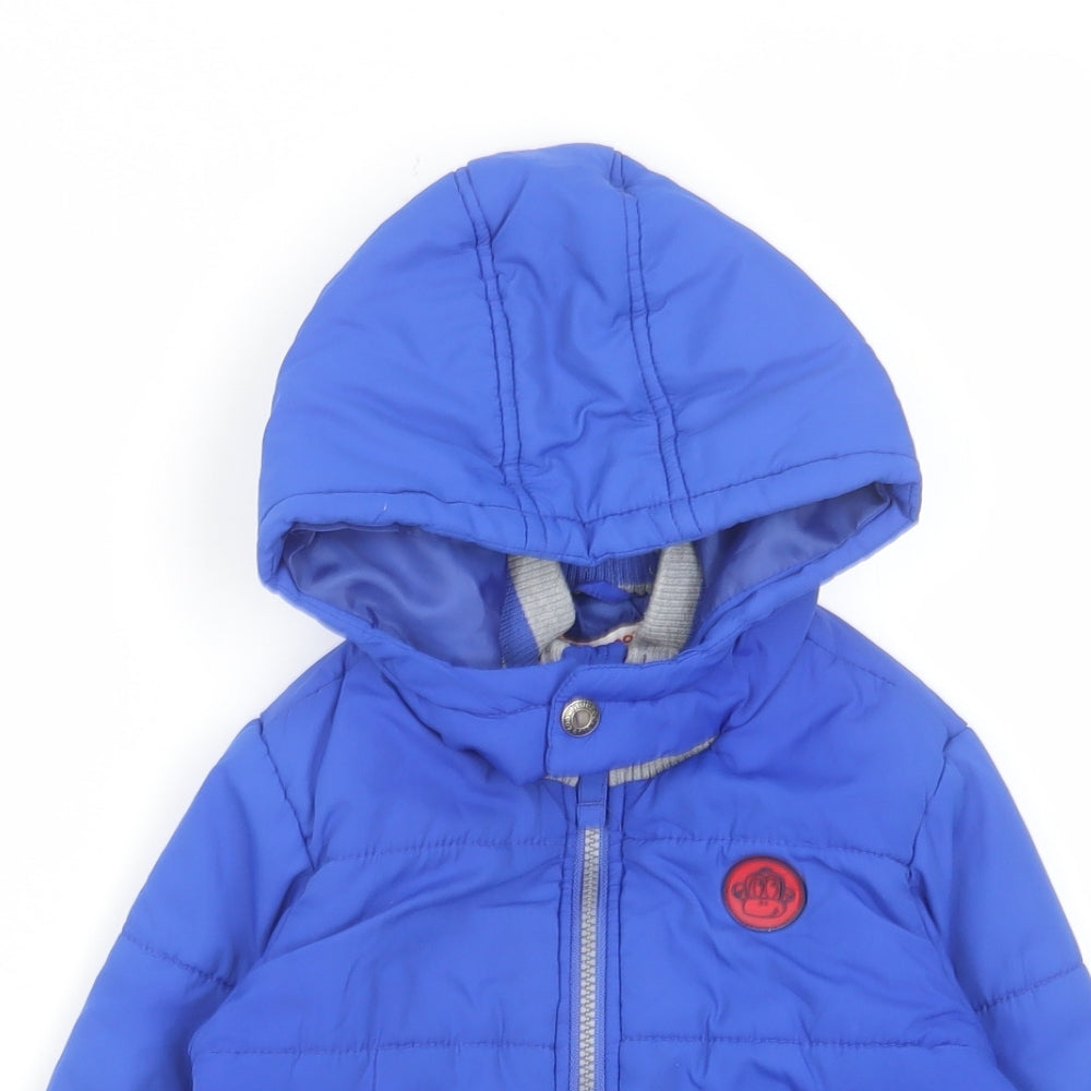 Close-up detail of Blue Zoo boys’ blue basic coat coat, size 3-4, years zip