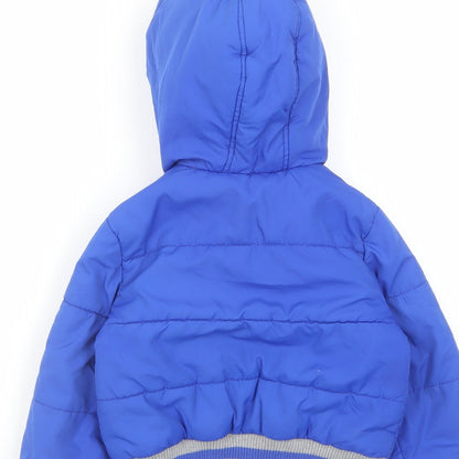 Brand and care label for Blue Zoo boys’ blue basic coat coat, size 3-4, years zip