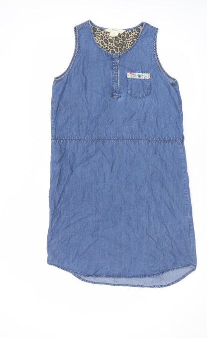 H&M Girls Blue Cotton A-Line Size 14 Years Round Neck Button