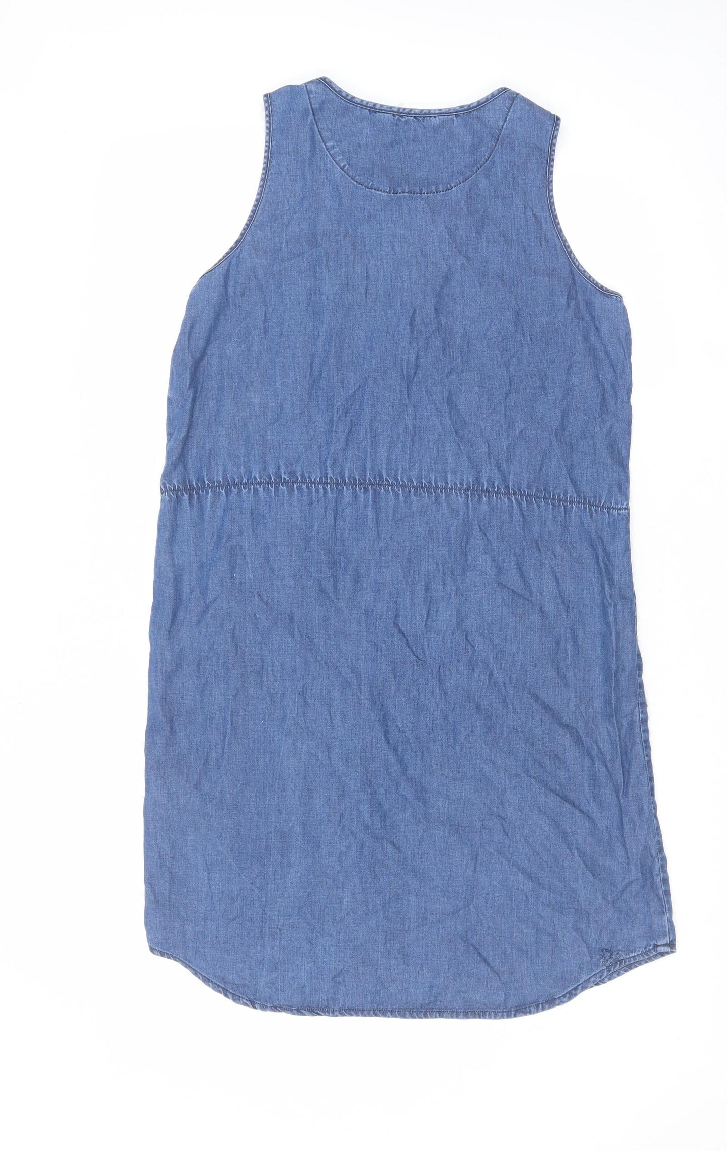 H&M Girls Blue Cotton A-Line Size 14 Years Round Neck Button