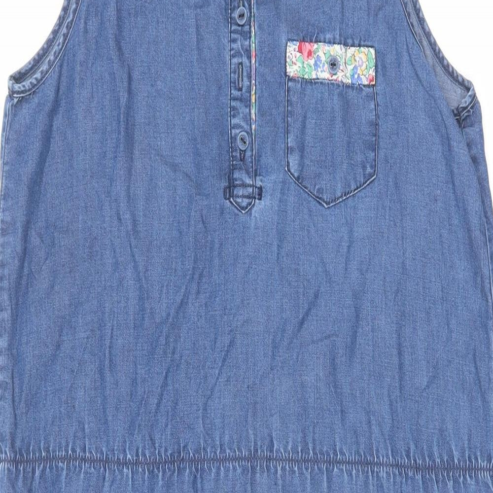 H&M Girls Blue Cotton A-Line Size 14 Years Round Neck Button