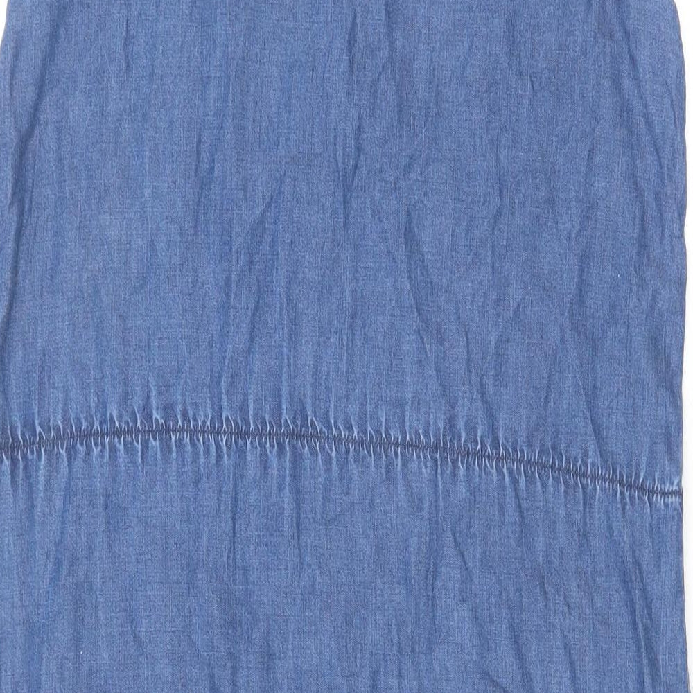 H&M Girls Blue Cotton A-Line Size 14 Years Round Neck Button