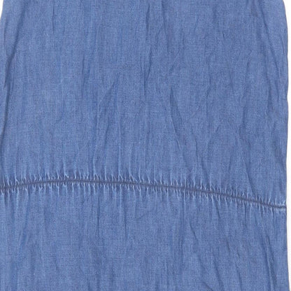 H&M Girls Blue Cotton A-Line Size 14 Years Round Neck Button