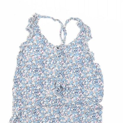 NAF NAF Womens Blue Floral Viscose Mini Size 8 Scoop Neck Button
