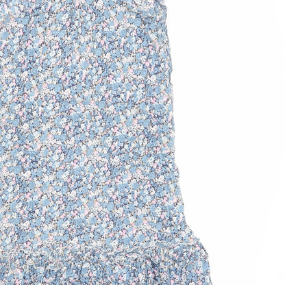 NAF NAF Womens Blue Floral Viscose Mini Size 8 Scoop Neck Button