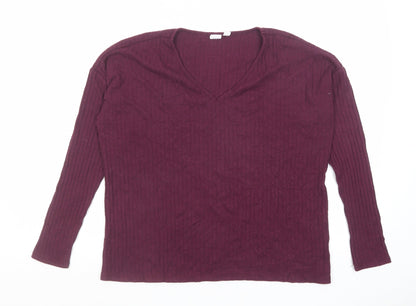Gap Womens Purple V-Neck Polyester Pullover Jumper Size S