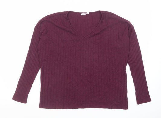 Gap Womens Purple V-Neck Polyester Pullover Jumper Size S