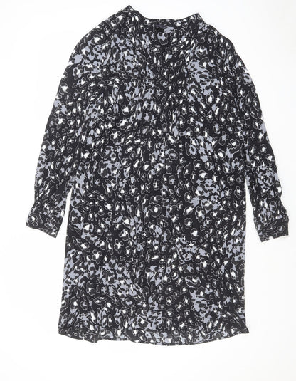 Marks and Spencer Womens Black Geometric Viscose Shift Size 14 V-Neck Pullover
