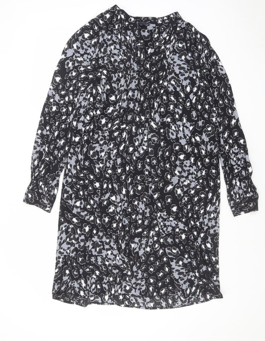 Marks and Spencer Womens Black Geometric Viscose Shift Size 14 V-Neck Pullover