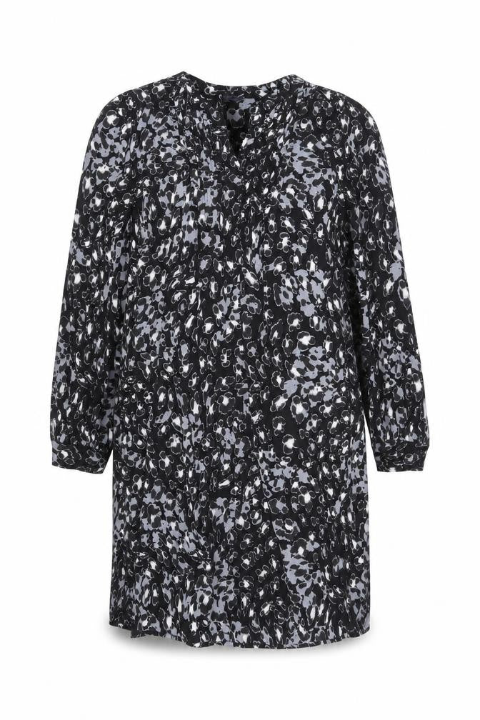 Marks and Spencer Womens Black Geometric Viscose Shift Size 14 V-Neck Pullover