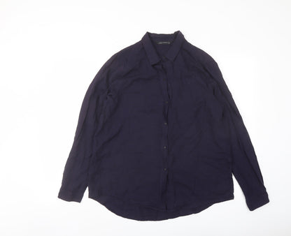 Zara Womens Blue Polyester Basic Button-Up Size L Collared