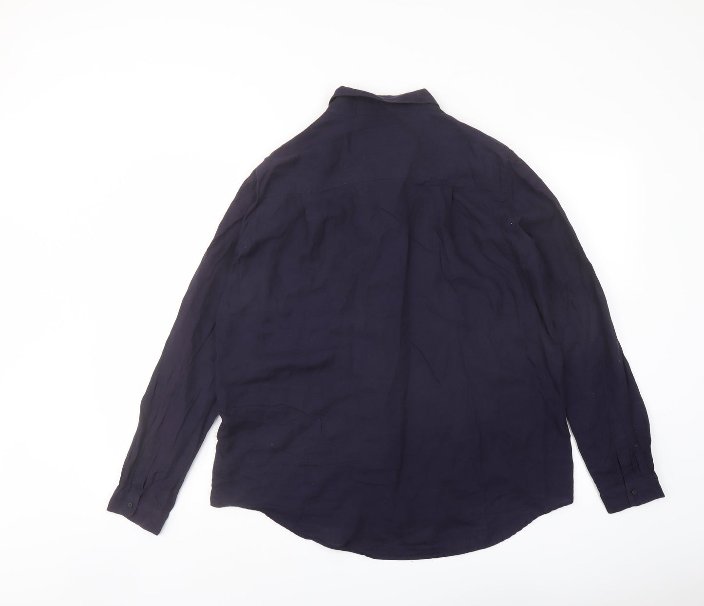 Zara Womens Blue Polyester Basic Button-Up Size L Collared