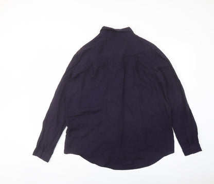 Zara Womens Blue Polyester Basic Button-Up Size L Collared