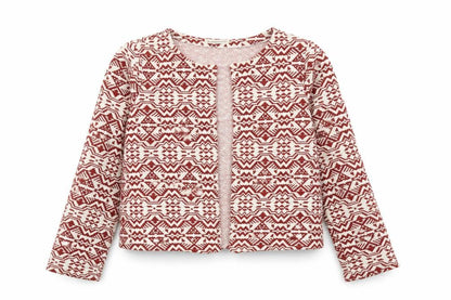Encuentro Womens Red Geometric Jacket Blazer Size M