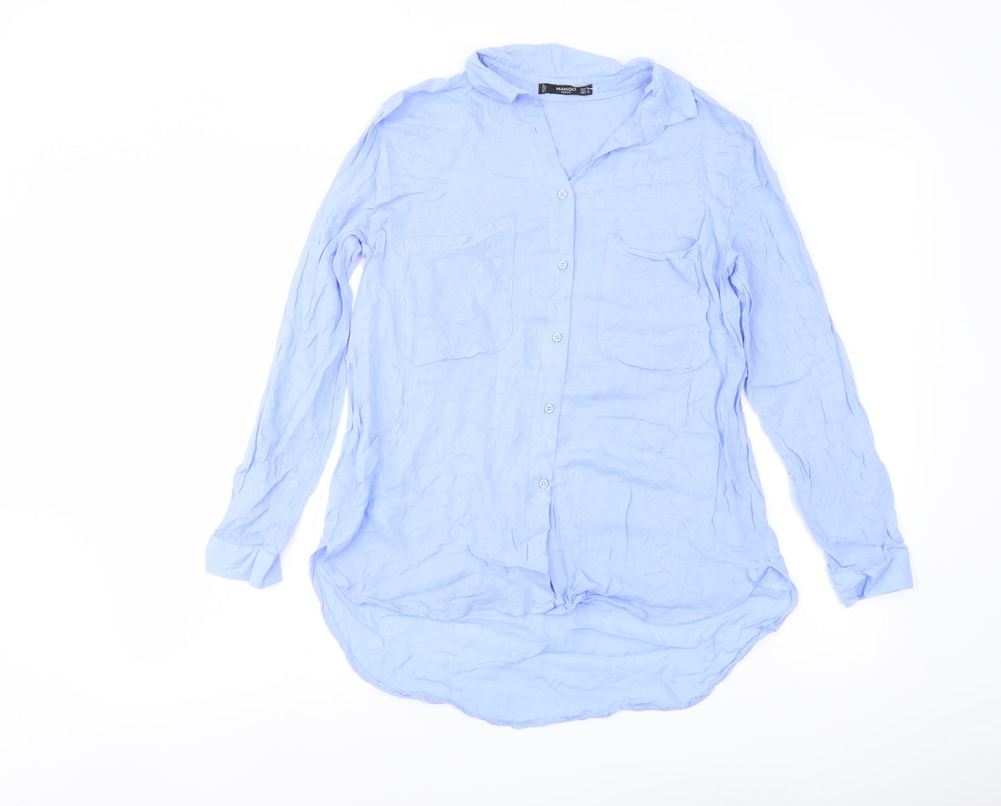 Womens UK Size S Mango Blue Basic Button-Up