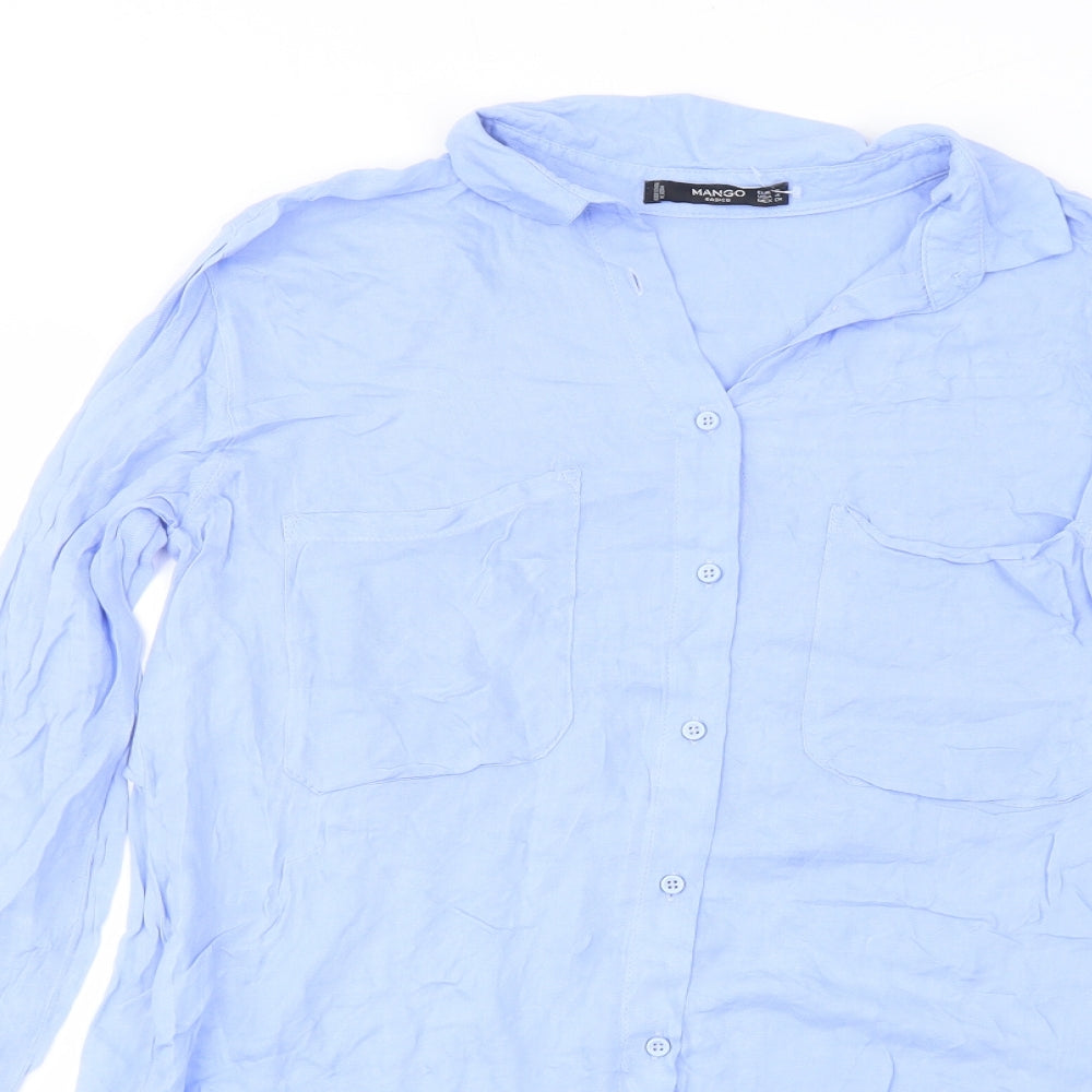 Womens UK Size S Mango Blue Basic Button-Up