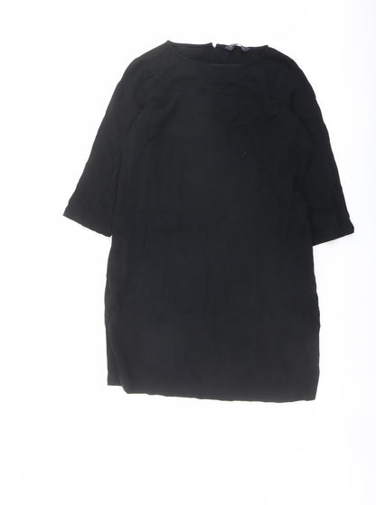 Marks and Spencer Womens Black Viscose A-Line Size 10 Round Neck Button