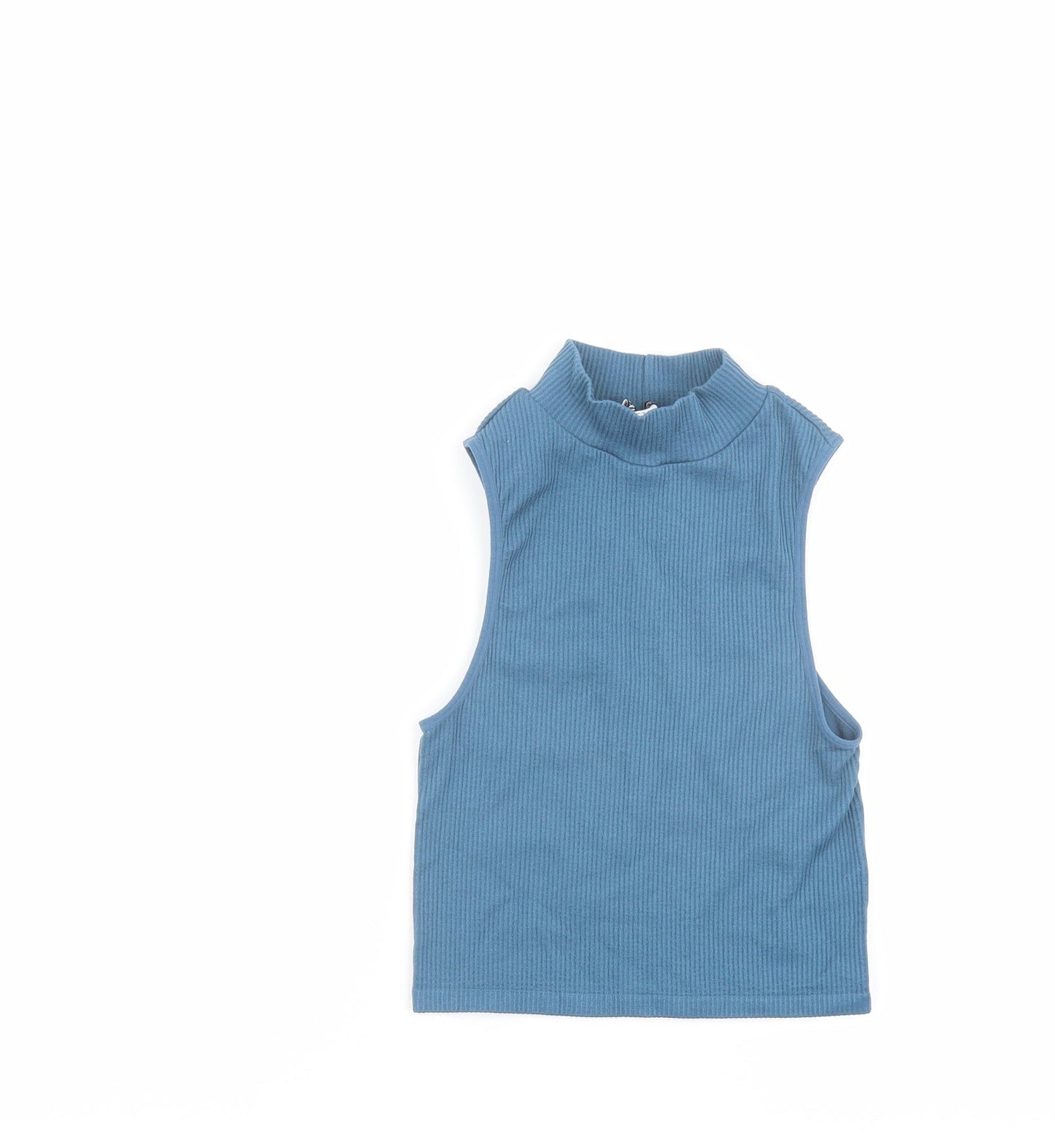 Zara Womens Blue Nylon Basic Tank Size XS Mock Neck