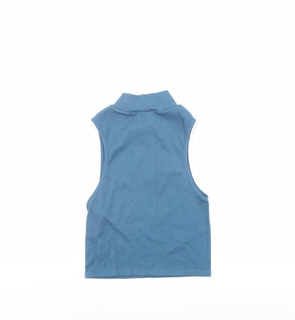 Zara Womens Blue Nylon Basic Tank Size XS Mock Neck