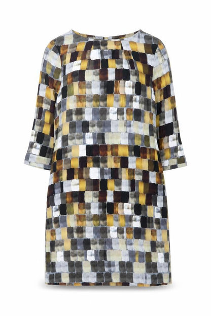 John Lewis Womens Multicoloured Geometric Viscose A-Line Size 8 Round Neck Button