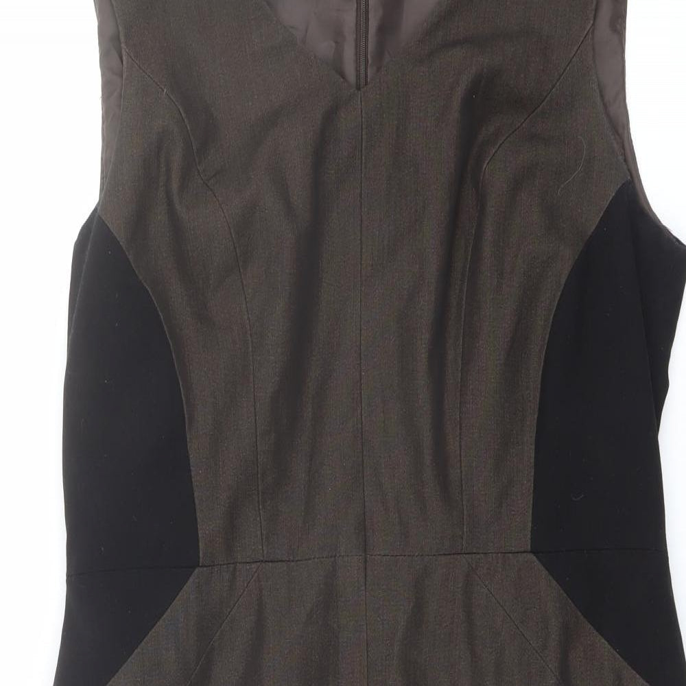 NEXT Womens Brown Polyester Shift Size 16 V-Neck Zip