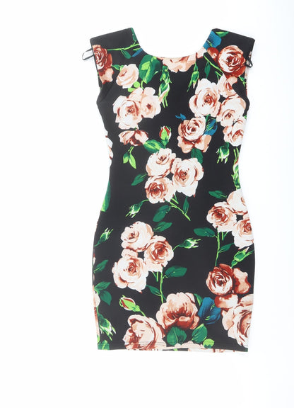 AX Paris Womens Multicoloured Floral Polyester Shift Size 8 Round Neck Zip - Roses