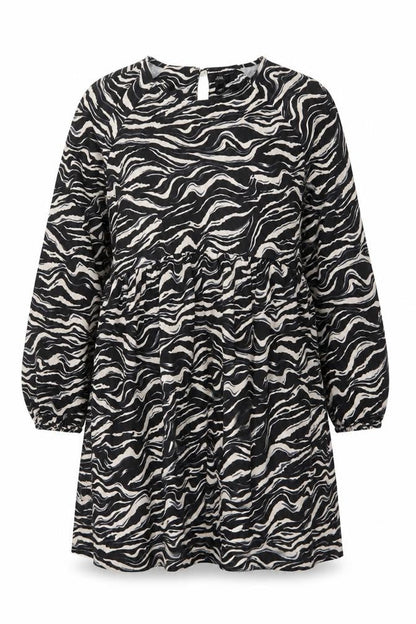River Island Womens Black Geometric Polyester A-Line Size 18 Round Neck Button