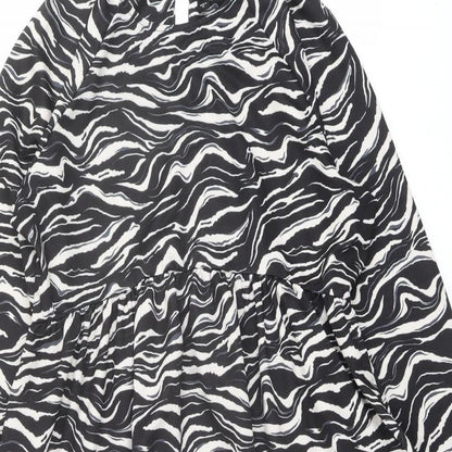 River Island Womens Black Geometric Polyester A-Line Size 18 Round Neck Button