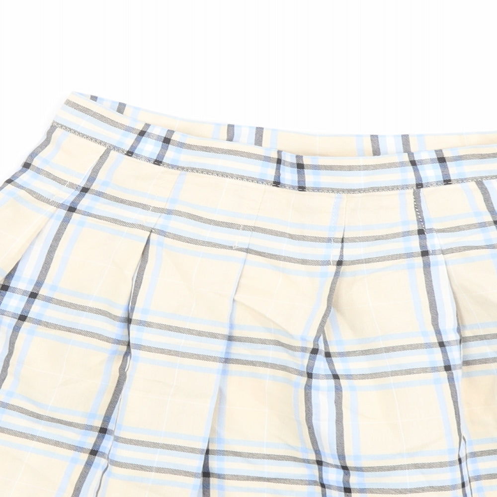 ASOS Womens Beige Plaid Cotton Mini Skirt Size 8 Zip