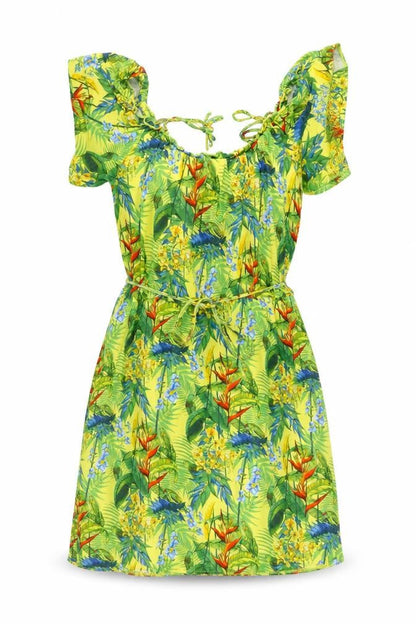 Oasis Womens Yellow Geometric Viscose A-Line Size L Round Neck Pullover - Parrot Print