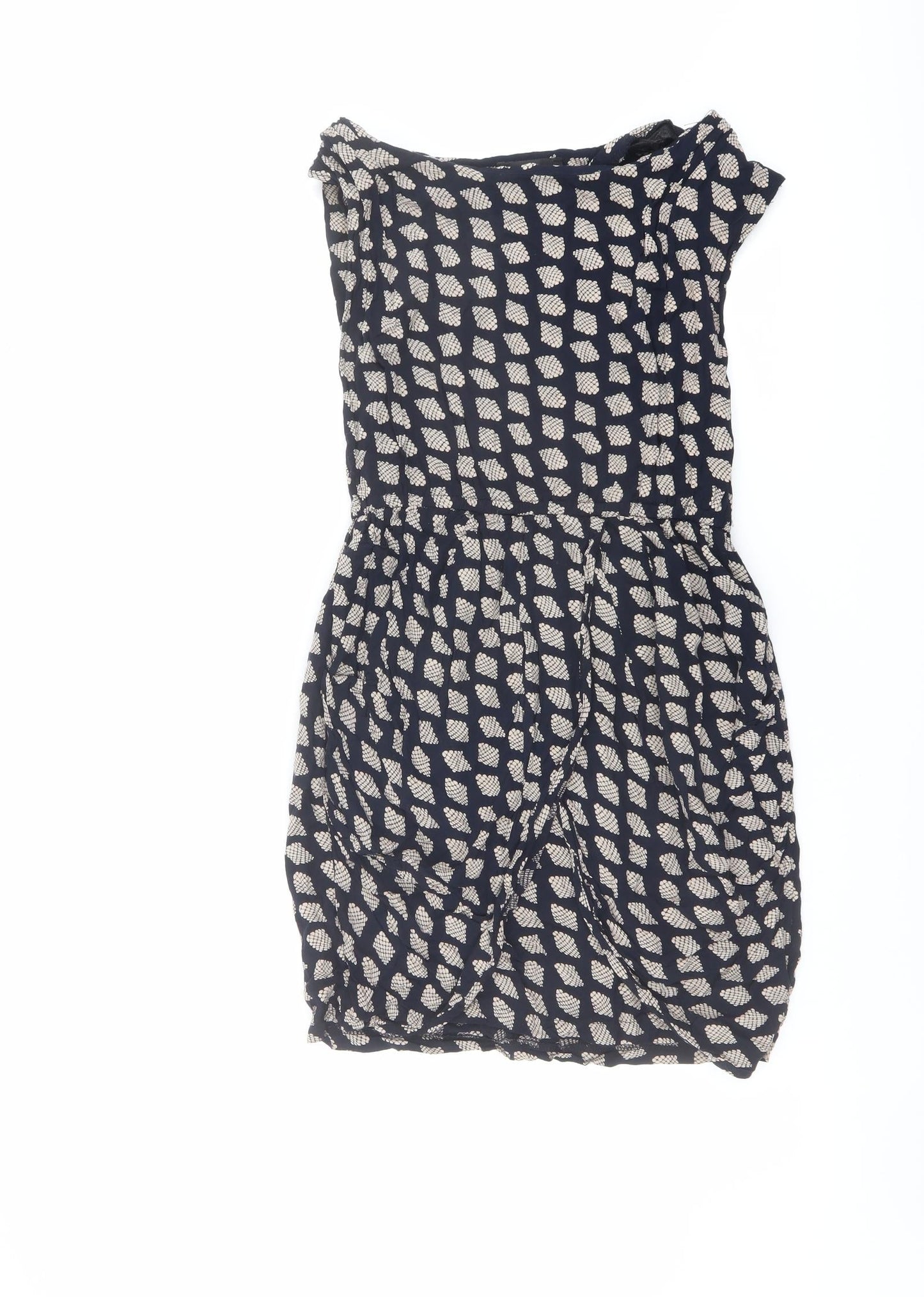 AX Paris Womens Blue Geometric Cotton A-Line Size 12 Boat Neck Pullover