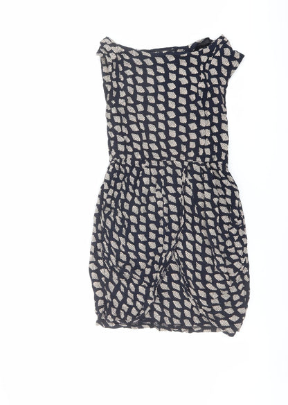 AX Paris Womens Blue Geometric Cotton A-Line Size 12 Boat Neck Pullover